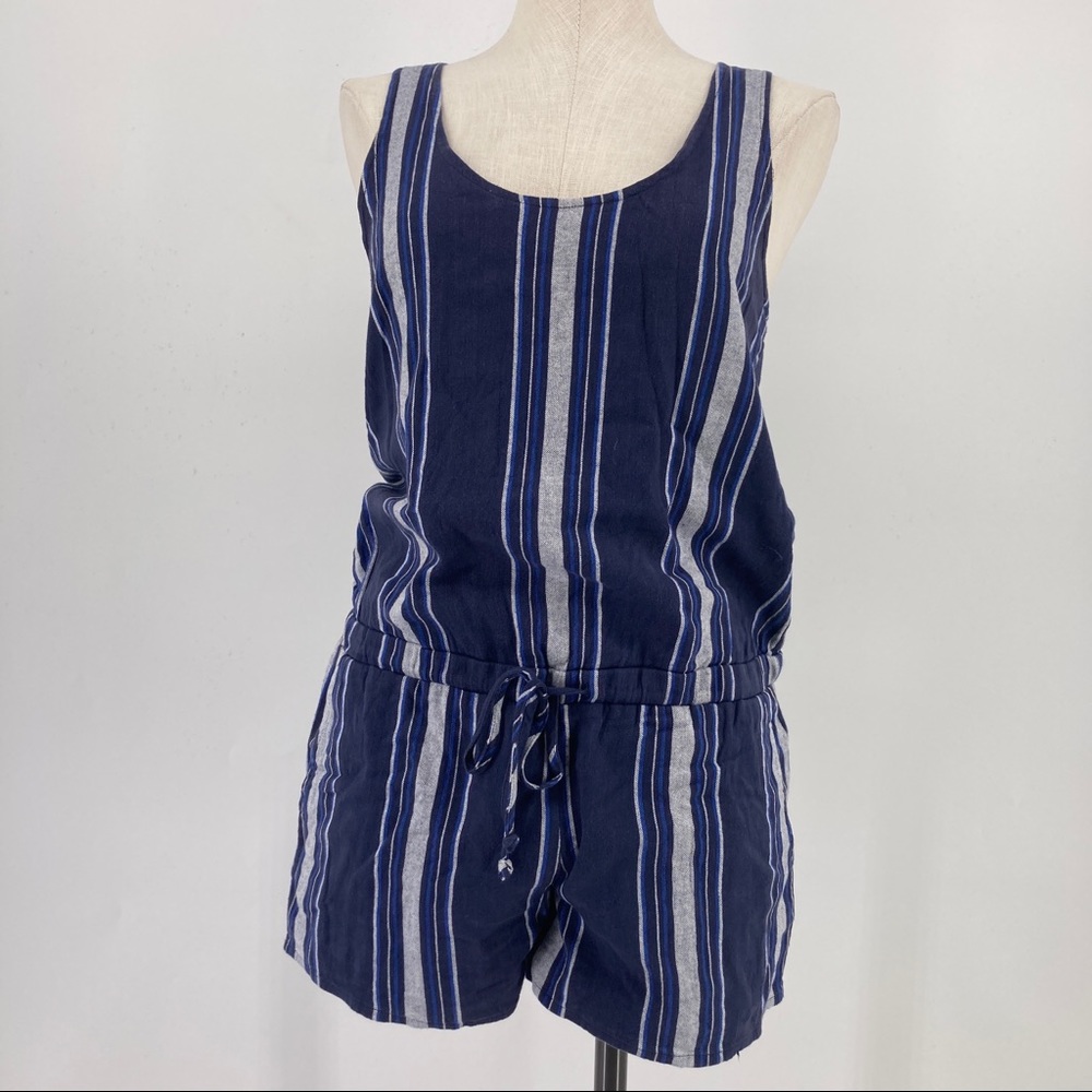 Soft Joie Romper Blue Stripe Sleeveless Pockets Size Small